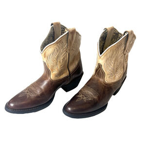 Laredo Ortholite Womens 8.5M cream/brown Leather pointed toe cowboy western boot